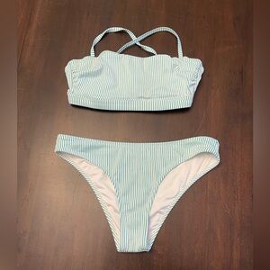 Shade & Shore Light Green and White Striped Bikini Set